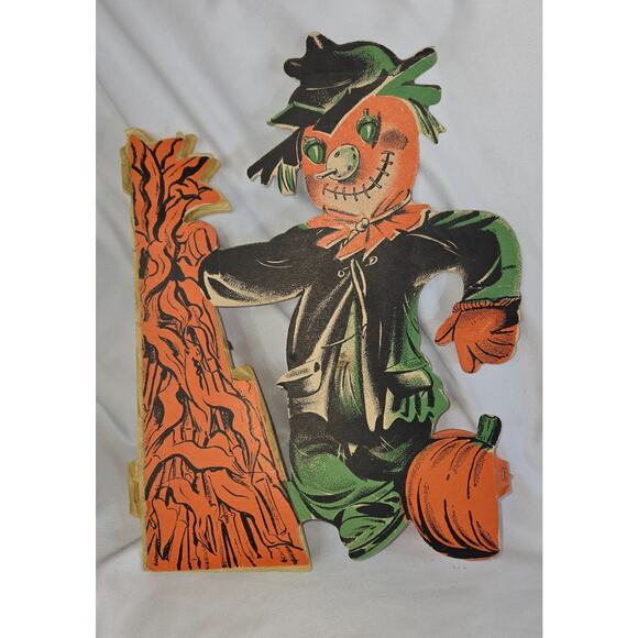 Vintage Beistle Halloween Decoration Scarecrow Haystack Honeycomb 10" 1950s - Picture 4 of 16